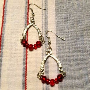 Silver with red beads earrings